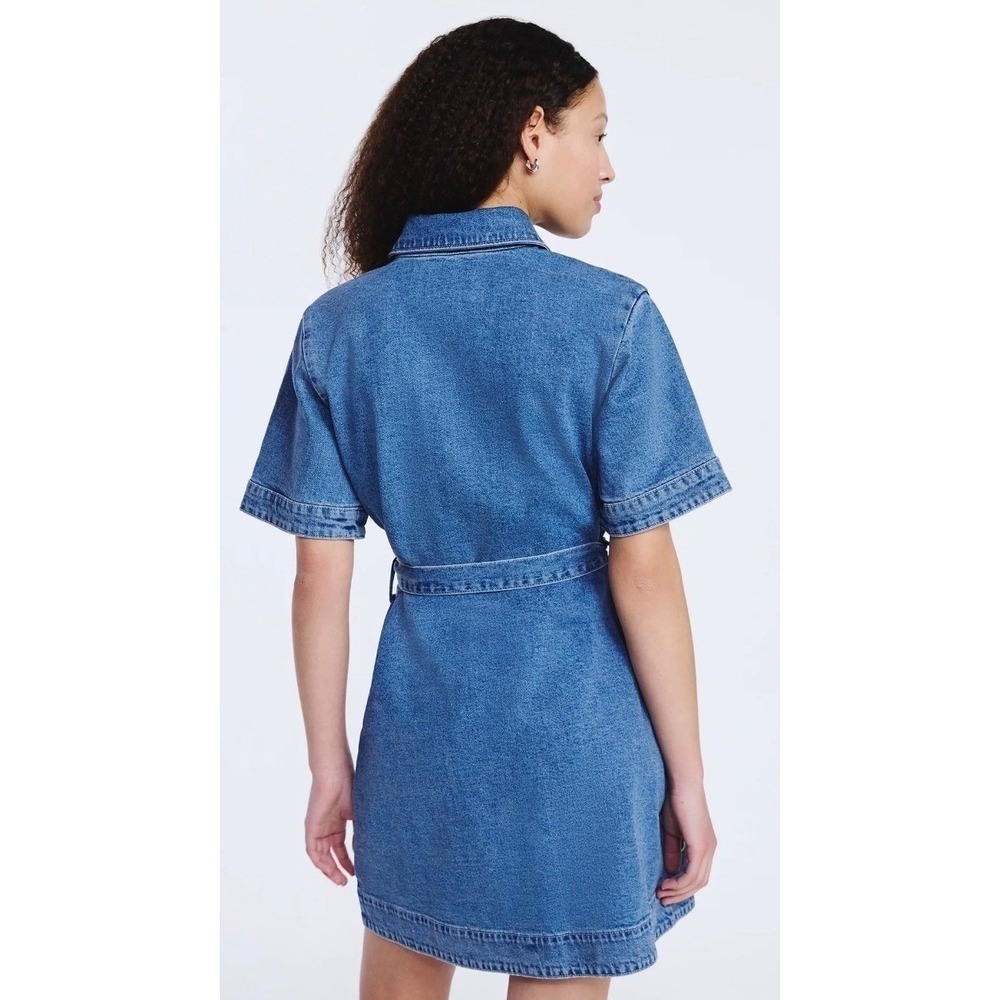 Free Assembly Women's Embroidered Denim Mini Shirtdress Blue Medium NWT - Picture 3 of 4
